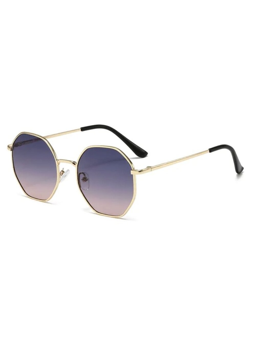 Unisex Octagonal Gold Metal Frame Gradient Blue to Pink Lens Sunglasses